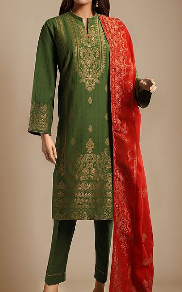 Saya Green Jacquard Suit (2 pcs) | Pakistani Lawn Dress in USA- Image 1