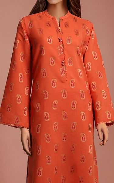 Saya Shocking Orange Jacquard Suit (2 pcs) | Pakistani Lawn Dress in USA- Image 2