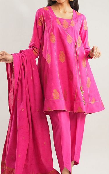 Saya Hot Pink Jacquard Suit | Pakistani Lawn Dress in USA- Image 1