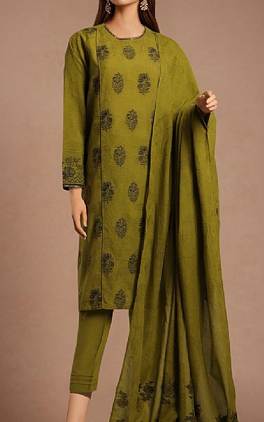 Saya Olive Green Jacquard Suit | Pakistani Lawn Dress in USA- Image 1
