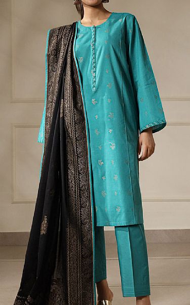 Saya Teal Jacquard Suit | Pakistani Lawn Dress in USA- Image 1