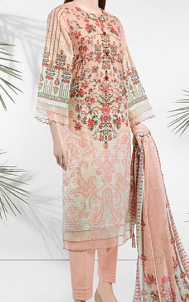 Saya Peach Zari Stripe Line Suit | Pakistani Lawn Suits- Image 1