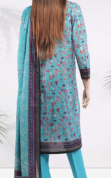 Saya Turquoise Zari Stripe Line Suit | Pakistani Lawn Suits- Image 2
