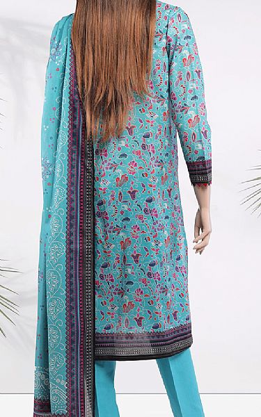 Saya Turquoise Zari Stripe Line Suit | Pakistani Lawn Dress in USA- Image 2