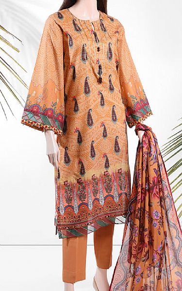 Saya Orange Zari Stripe Line Suit | Pakistani Lawn Suits- Image 1