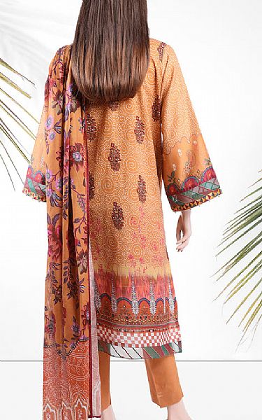 Saya Orange Zari Stripe Line Suit | Pakistani Lawn Suits- Image 2