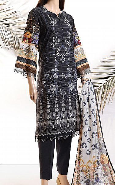 Saya Black Zari Stripe Line Suit | Pakistani Lawn Suits- Image 1