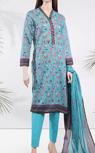 Saya Turquoise Zari Stripe Line Kurti | Pakistani Lawn Suits- Image 1