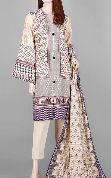 Saya Ivory/Grey Khaddar Suit | Pakistani Dresses in USA- Image 1
