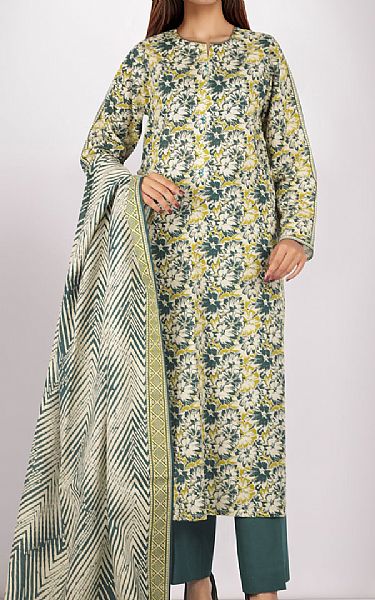 Saya Off-white/Teal Khaddar Suit | Pakistani Winter Dresses in USA- Image 1