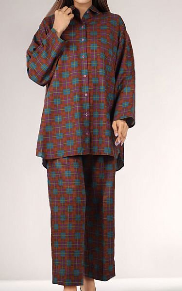 Saya Rust Khaddar Suit (2 Pcs) | Pakistani Winter Dresses in USA- Image 1