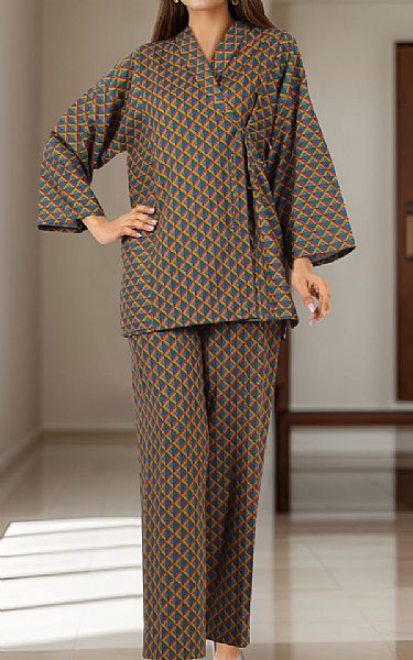 Saya Olive/Brown Khaddar Suit (2 Pcs) | Pakistani Winter Dresses in USA- Image 1