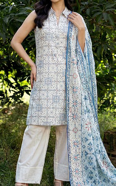 Saya White/Turquoise Lawn Suit (2 Pcs) | Pakistani Lawn Dress in USA- Image 1