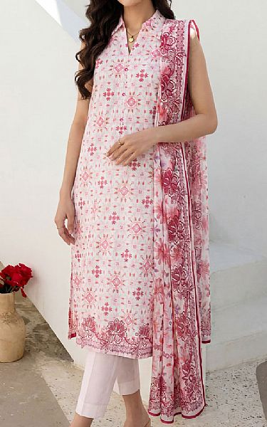 Saya White/Coral Lawn Suit (2 Pcs) | Pakistani Lawn Dress in USA- Image 1