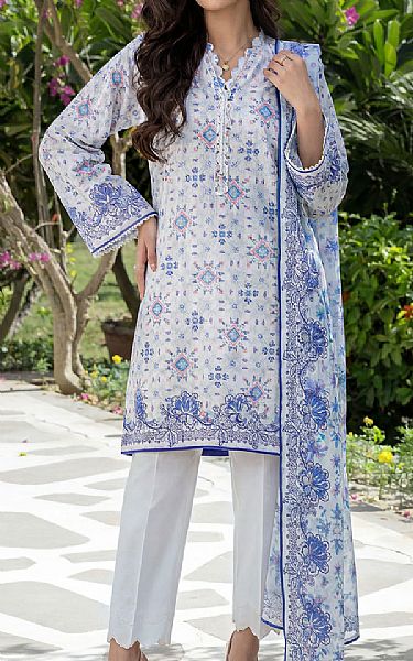 Saya White/Blue Lawn Suit (2 Pcs) | Pakistani Lawn Dress in USA- Image 1
