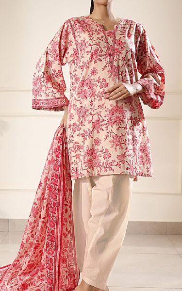 Saya Ivory/Light Coral Lawn Suit | Pakistani Lawn Dress in USA- Image 1