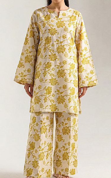 Saya Off White/Mustard Lawn Suit (2 pcs) | Pakistani Lawn Dress in USA- Image 1