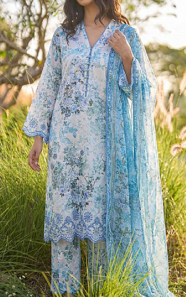 Saya Off White/Blue Lawn Suit | Pakistani Lawn Dress in USA- Image 1