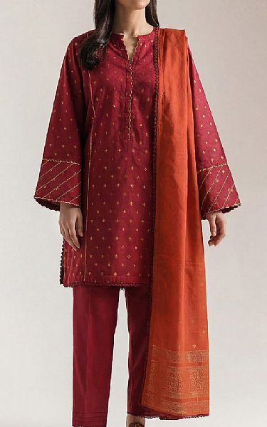 Saya Vivid Burgundy Jacquard Suit | Pakistani Lawn Dress in USA- Image 1