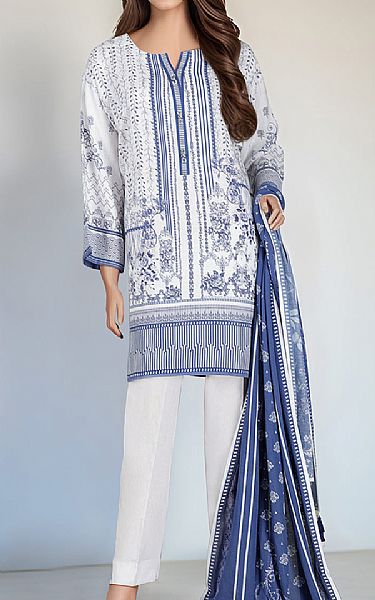 Saya Off White/Dusky Blue Lawn Kurti | Pakistani Lawn Dress in USA- Image 1