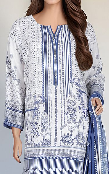 Saya Off White/Dusky Blue Lawn Kurti | Pakistani Lawn Dress in USA- Image 2