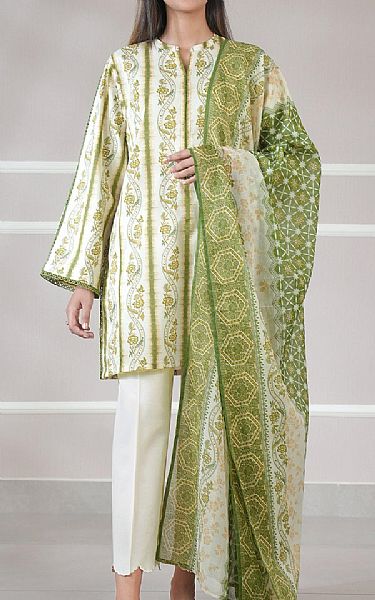 Saya Off White/Green Lawn Suit | Pakistani Lawn Dress in USA- Image 1