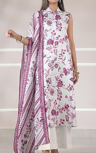 Saya White/Raspberry Lawn Suit | Pakistani Lawn Dress in USA- Image 1