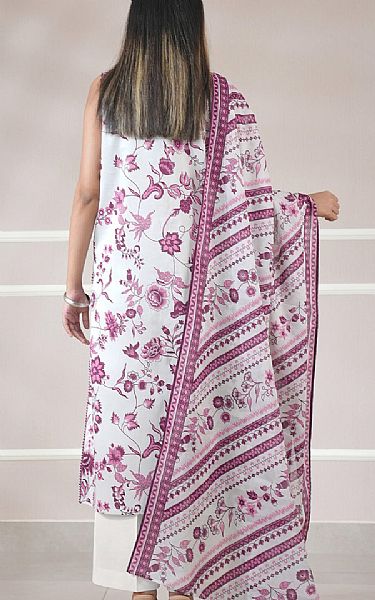 Saya White/Raspberry Lawn Suit | Pakistani Lawn Dress in USA- Image 2