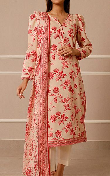 Saya Cream/Red Lawn Suit | Pakistani Lawn Dress in USA- Image 1