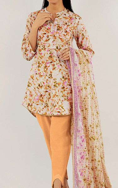 Saya Off White/Pale Orange Lawn Suit | Pakistani Lawn Dress in USA- Image 1