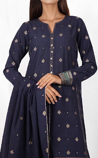 Saya Navy Jacquard Suit | Pakistani Winter Dresses in USA- Image 2