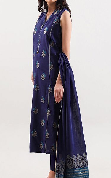 Saya Navy Blue Jacquard Suit | Pakistani Winter Dresses in USA- Image 2