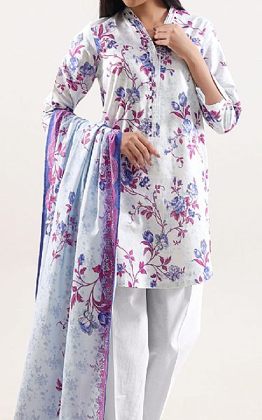 Saya Off White/Blue Linen Suit | Pakistani Winter Dresses in USA- Image 2