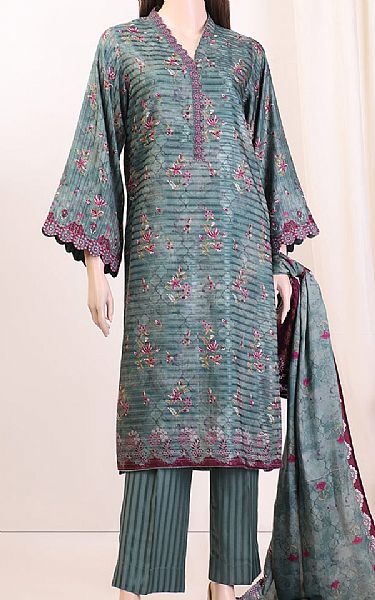 Saya Teal Blue Zari Filament Suit | Pakistani Lawn Suits- Image 1