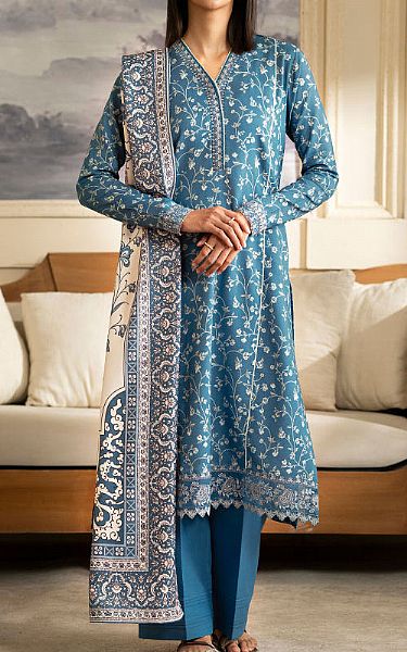 Seran Denim Blue Viscose Suit | Pakistani Winter Dresses in USA- Image 1