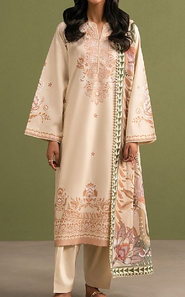 Seran Soft Beige Lawn Suit | Pakistani Lawn Dress in USA- Image 1