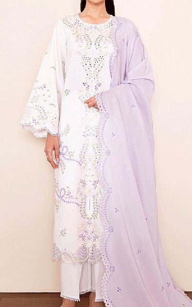 Seran White/Lilac Lawn Suit | Pakistani Lawn Dress in USA- Image 1