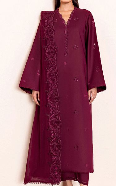Seran Rich Burgundy Lawn Suit | Pakistani Lawn Dress in USA- Image 1