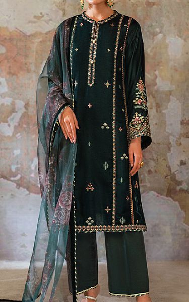 Seran Bottle Green Velvet Suit | Pakistani Winter Dresses in USA- Image 1