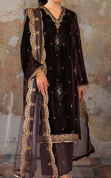 Seran Dark Brown Velvet Suit | Pakistani Winter Dresses in USA- Image 1