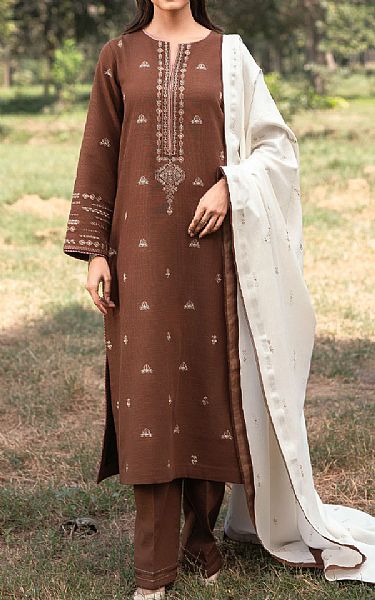 Seran Beaver Brown Khaddar Suit | Pakistani Winter Dresses in USA- Image 1