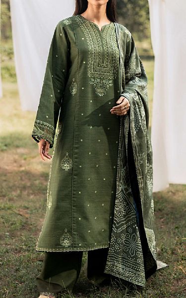 Seran Rifle Green Khaddar Suit | Pakistani Winter Dresses in USA- Image 1