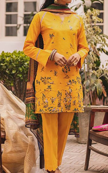 Seroli Golden Yellow Lawn Suit (2 Pcs) | Pakistani Pret Wear Clothing by Seroli- Image 1