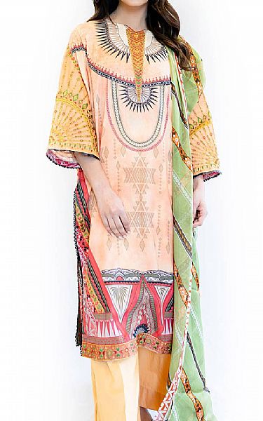Seroli Sand Gold/Light Green Lawn Suit | Pakistani Dresses in USA- Image 1
