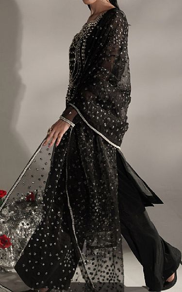 Seroli Black Organza Suit | Pakistani Embroidered Chiffon Dresses- Image 2