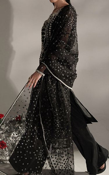 Seroli Black Organza Suit | Pakistani Embroidered Chiffon Dresses USA- Image 2