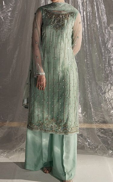 Seroli Mint Green Net Suit | Pakistani Embroidered Chiffon Dresses- Image 1