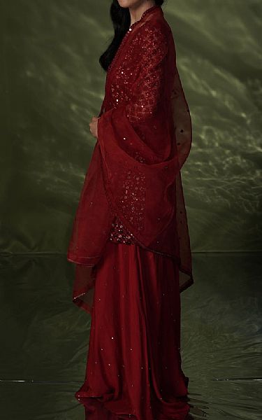 Seroli Maroon Organza Suit | Pakistani Embroidered Chiffon Dresses- Image 2