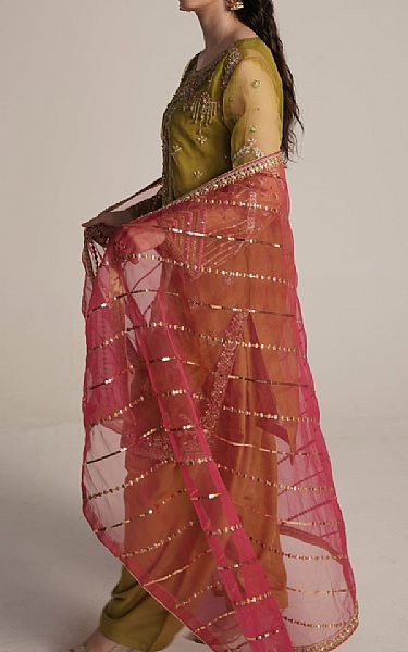 Seroli Mustard Organza Suit | Pakistani Embroidered Chiffon Dresses- Image 2