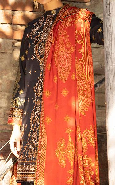 Seroli Charcoal/Red Khaddar Suit | Pakistani Winter Dresses- Image 1